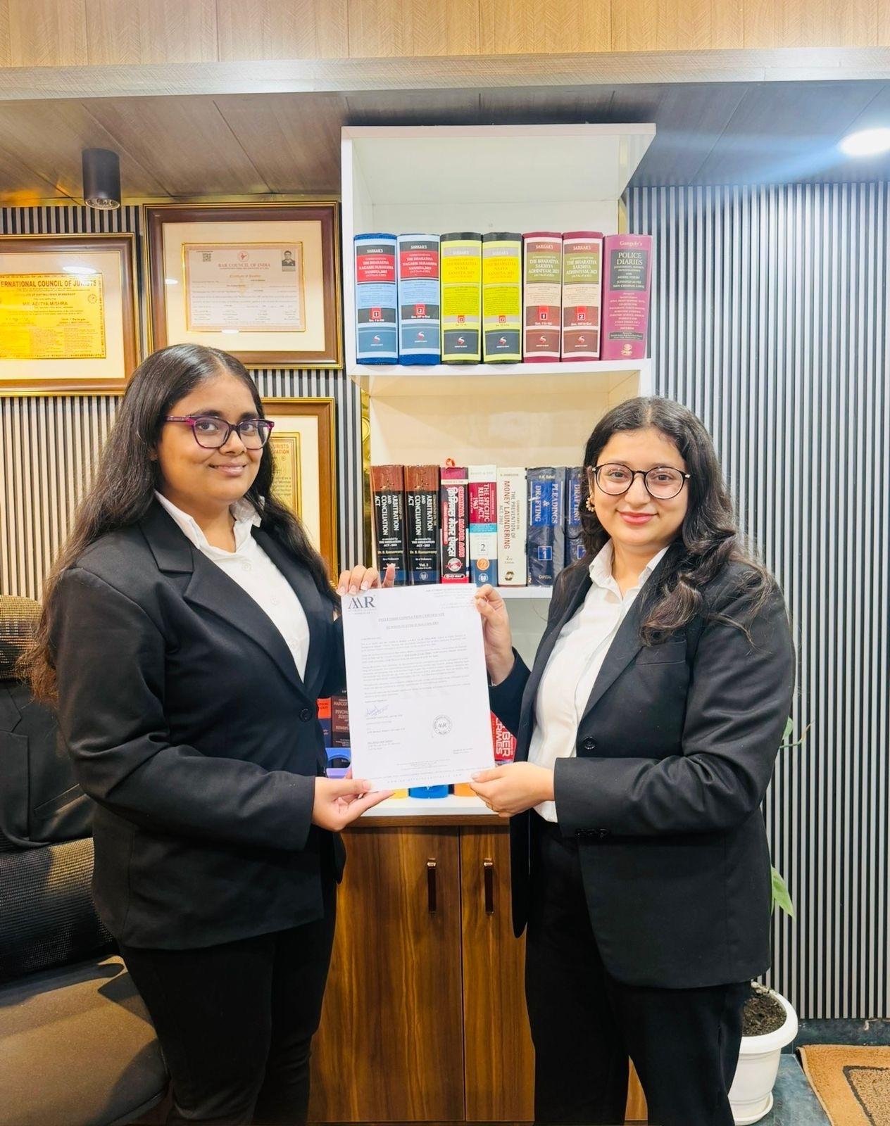 Legal professionals presenting a document